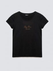 Koszulka damska z napisem z cyrkonii czarna Malvina 906. Czarne t-shirty damskie Big Star, l, bez wzorów, z bawełny, klasyczne, bez kołnierzyka. Za 89.99 zł.