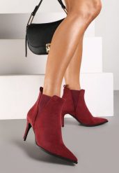 Bordowe Botki na Szpilce w Klasycznym Stylu z Elastyczną Wstawką Vittania. Czerwone botki damskie Renee, z jeansu, eleganckie, bez obcasa, na obcasie, bez zapięcia. Za 149.99 zł.