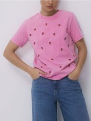 Bawełniany T-shirt z haftem - wielobarwny. T-shirty damskie Reserved, l, bez wzorów, z bawełny, bez kołnierzyka. Za 45.99 zł.