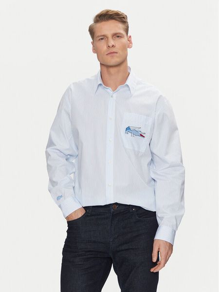 Lacoste Koszula CH4548 Błękitny Relaxed Fit. Niebieskie koszule męskie Lacoste, m, bez wzorów, z bawełny, bez kołnierzyka, bez ramiączek. Za 309.99 zł.