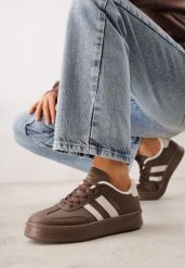 Brązowe Sneakersy VICES w Stylu Tenisówek z Paskami na Boku Saliena. Brązowe obuwie sportowe damskie Born2be, bez wzorów, z jeansu, tenisowe. Za 89.99 zł.