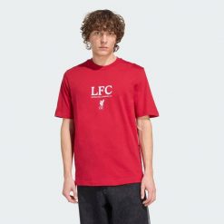 Koszulka Liverpool FC Seasonal Graphic. Czerwone koszulki sportowe męskie Adidas, bez wzorów, z dzianiny, bez kołnierzyka, bez ramiączek, do piłki nożnej. Za 129.00 zł.