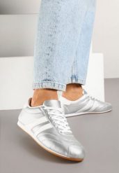 Srebrno-Białe Sneakersy Typu Tenisówki z Paseczkami Liantina. Szare obuwie sportowe damskie Renee, bez wzorów, z jeansu, eleganckie, bez zapięcia. Za 79.99 zł.