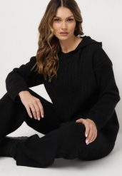 Czarny Dzianinowy Komplet z Bawełną Sweter z Kapturem Szerokie Spodnie Sianira. Czarne spodnie materiałowe damskie Born2be, bez wzorów, z bawełny. Za 149.99 zł.