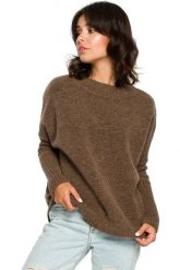 Elegancki gruby sweter z kimonowymi rękawami brązowy. Brązowe swetry damskie Polskie swetry, s, bez wzorów, z dzianiny, eleganckie, bez kołnierzyka, bez ramiączek, długie, bez kaptura. Za 229.00 zł.