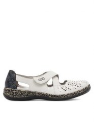 Rieker Półbuty 46375-60 Biały. Białe półbuty damskie Rieker, bez wzorów, ze skóry, bez obcasa, na płaskiej podeszwie, bez zapięcia. Za 329.99 zł.