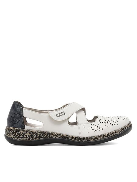 Rieker Półbuty 46375-60 Biały. Białe półbuty damskie Rieker, bez wzorów, ze skóry, bez obcasa, na płaskiej podeszwie, bez zapięcia. Za 329.99 zł.
