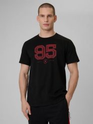4F T-shirt regular z nadrukiem męski - czarny L. Czarne t-shirty męskie 4f, l, bez wzorów, z bawełny, klasyczne, bez kołnierzyka. Za 69.99 zł.