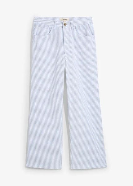 Dżinsy Wide Leg, high waist, cropped. Białe jeansy damskie bonprix, z podwyższonym stanem. Za 117.99 zł.