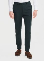 PAKO LORENTE – Wełniane spodnie garniturowe w kolorze zielonym. Zielone eleganckie spodnie męskie Pako Lorente, m, bez wzorów, z wełny. Za 799.99 zł.