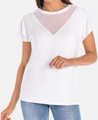 Koszulka damska bambusowa z siateczką Cora biała Biały XXL. Białe t-shirty damskie Teyli, xxl, bez wzorów, bez kołnierzyka. Za 211.42 zł.