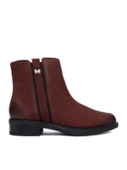MEXX Botki CEO-MX/032C-WI23 Bordowy. Czerwone botki damskie Mexx, z nubiku, bez obcasa, na płaskiej podeszwie, bez zapięcia. Za 329.99 zł.