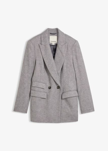 Żakiet z wełną. Szare żakiety damskie bonprix, bez wzorów, z wełny, eleganckie. Za 359.99 zł.