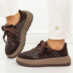 Brązowe skórzane półbuty damskie Filippo Dp7978/26. Brązowe półbuty damskie Filippo, na jesień, bez wzorów, z dzianiny, eleganckie, z okrągłym noskiem, bez obcasa, na platformie, bez zapięcia. Za 269.00 zł.