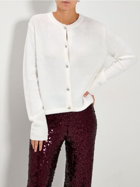 Rozpinany sweter - biały. Białe kardigany damskie Sinsay, l, bez wzorów. Za 59.99 zł.