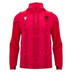 Kurtka dresowa z kapturem Albania Anthem. Czerwone kurtki męskie Macron, xl, bez wzorów, z dresówki, z kapturem. Za 329.05 zł.