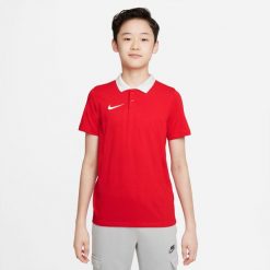 Koszulka treningowa chłopięca Nike Drifit Park. Czerwone t-shirty dla chłopców Nike, bez wzorów, z poliesteru, bez ramiączek. Za 186.99 zł.