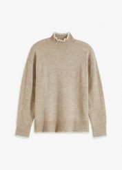 Sweter ze stójką. Brązowe swetry damskie bonprix, bez wzorów, bez kołnierzyka, bez ramiączek, bez kaptura. Za 117.99 zł.