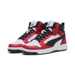 Buty damskie sportowe Puma REBOUND V6 MID JR. Białe obuwie sportowe damskie Puma, bez wzorów, z gumy, do koszykówki. Za 184.00 zł.