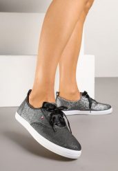 Czarne Tenisówki Brokatowe z Ozdobnymi Sznurowadłami Palmena. Czarne trampki i tenisówki damskie Renee, bez wzorów, eleganckie, bez zapięcia. Za 39.99 zł.