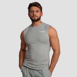 Koszulka męska fitness bez rękawów regular fit szara TRN. Szare koszulki sportowe męskie GYMBEAM, m, bez wzorów, z bawełny, bez kołnierzyka, bez ramiączek, na fitness i siłownię. Za 68.90 zł.