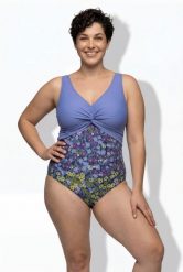 Damskie Strój kąpielowy kwiaty miękkie miseczki ozdobne wiązanie. Fioletowe kostiumy jednoczęściowe damskie Ulla Popken, plus size, bez wzorów, z elastanu, plus size, do pływania. Za 223.99 zł.