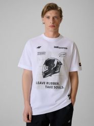 4F T-shirt loose z nadrukiem uniseks 4F x Drift Masters - biały M. Białe koszulki sportowe męskie 4f, m, bez wzorów, z bawełny, bez kołnierzyka, bez ramiączek. Za 119.99 zł.