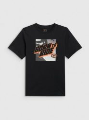 4F T-shirt regular z nadrukiem chłopięcy - czarny 140 (9-10 lat). Czarne t-shirty dla chłopców 4f, bez wzorów, z bawełny, bez ramiączek. Za 49.99 zł.