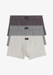 Bokserki hipster z bawełną (3 pary). Szare bokserki męskie bonprix, m, bez wzorów, z bawełny. Za 74.97 zł.