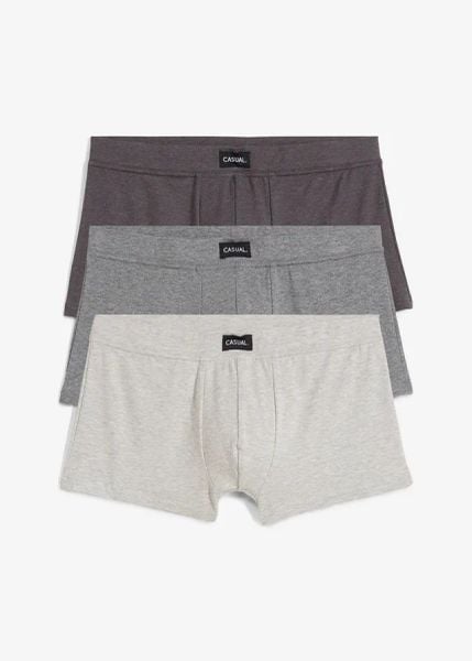 Bokserki hipster z bawełną (3 pary). Szare bokserki męskie bonprix, m, bez wzorów, z bawełny. Za 68.97 zł.