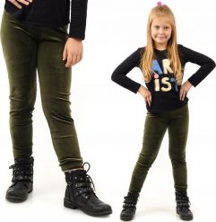 Legginsy dziewczęce Welurowe Elastyczne Spodnie Getry Welur Khaki 104. Brązowe legginsy dla dziewczynek LAEMI, bez wzorów, z weluru. Za 29.99 zł.