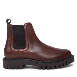Sztyblety Tommy Hilfiger. Brązowe botki męskie Tommy Hilfiger, bez wzorów, casualowe, bez zapięcia. Za 679.99 zł.