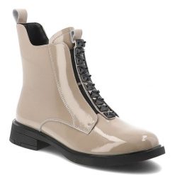 Beżowe Botki S.Barski Lakierowane Modne Buty Damskie. Brązowe kozaki damskie S.BARSKI, z gumy, bez obcasa. Za 288.99 zł.