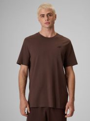 4F T-shirt regular gładki męski - brązowy S. Brązowe t-shirty męskie 4f, m, bez wzorów, z bawełny, biznesowe, bez kołnierzyka. Za 49.99 zł.