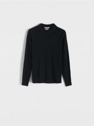 Sweter z wełny merino - czarny. Czarne swetry damskie Reserved, l, bez wzorów, z wełny, bez kołnierzyka, bez ramiączek, bez kaptura. Za 229.99 zł.