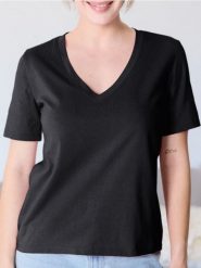 Koszulka - czarny. Czarne t-shirty damskie Sinsay, l, bez wzorów, bez kołnierzyka. Za 17.99 zł.