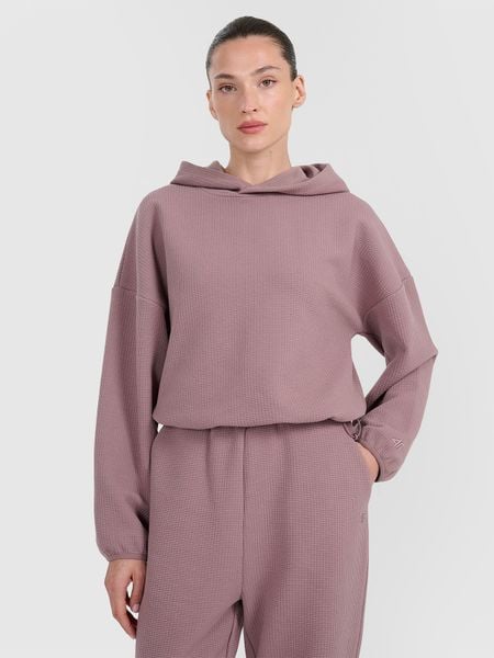 4F Bluza dresowa z waflowej dzianiny damska - brązowa XXL. Brązowe bluzy damskie 4f, xxl, bez wzorów, z dresówki, bez kaptura. W wyprzedaży za 149.99 zł.