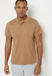 Ciemnobeżowa Koszulka Polo z Krótkim Rękawem Wakeish. Brązowe koszulki polo męskie Born2be, l, bez wzorów, z tkaniny, bez ramiączek. Za 39.99 zł.