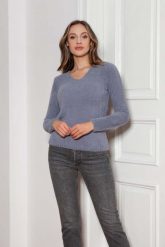 Sweter z Dekoltem w Szpic - Szary. Szare swetry damskie Lanti, l, bez wzorów, z materiału, bez kołnierzyka, bez ramiączek, bez kaptura. Za 229.90 zł.