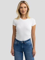 Koszulka damska w prążek biała Amina 100. Białe t-shirty damskie Big Star, l, bez wzorów, z bawełny, eleganckie, bez kołnierzyka. Za 89.99 zł.
