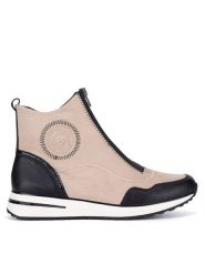 Remonte Botki D1G70-60 Beżowy. Brązowe botki damskie Remonte, z materiału, bez obcasa, na płaskiej podeszwie, bez zapięcia. Za 272.99 zł.