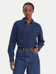 Guess Koszula jeansowa W6RH82 D6841 Granatowy Regular Fit. Niebieskie koszule damskie Guess, l, z aplikacjami, z bawełny, bez kołnierzyka, bez ramiączek. Za 479.99 zł.