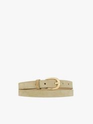 Beżowy pasek z skóry licowej i welurowej. Brązowe paski damskie Ryłko, bez wzorów, ze skóry, eleganckie. Za 99.99 zł.