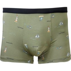 Bokserki Obcisłe, Oliwkowe w Latarnie, Statki, Bawełniane, Majtki z Elastanem -ALTIES. Zielone bokserki męskie Alties, l, bez wzorów, z bawełny. Za 35.00 zł.
