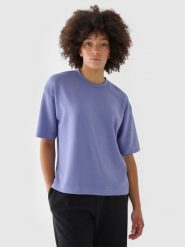 4F T-shirt regular z modalem damski - granatowy S. Niebieskie koszulki sportowe damskie 4f, s, bez wzorów, z dzianiny, klasyczne, bez kołnierzyka. W wyprzedaży za 39.99 zł.