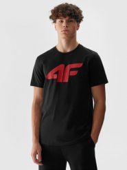4F T-shirt regular z nadrukiem męski - czarny L. Czarne koszulki sportowe męskie 4f, l, bez wzorów, z bawełny, sportowe, bez kołnierzyka. Za 59.99 zł.