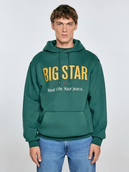 Bluza męska z kapturem z logo BIG STAR zielona Ashlyno 304. Zielone bluzy męskie Big Star, l, bez wzorów, z dzianiny, z kapturem. Za 249.99 zł.