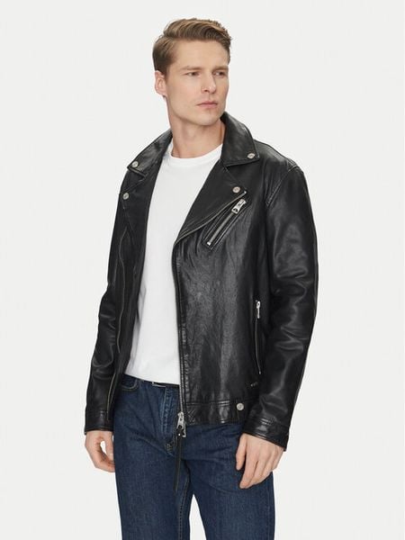 Guess Kurtka skórzana M2YL12 L0QN0 Czarny Regular Fit. Czarne kurtki męskie Guess, l, z aplikacjami, ze skóry, bez kaptura. Za 1,004.50 zł.
