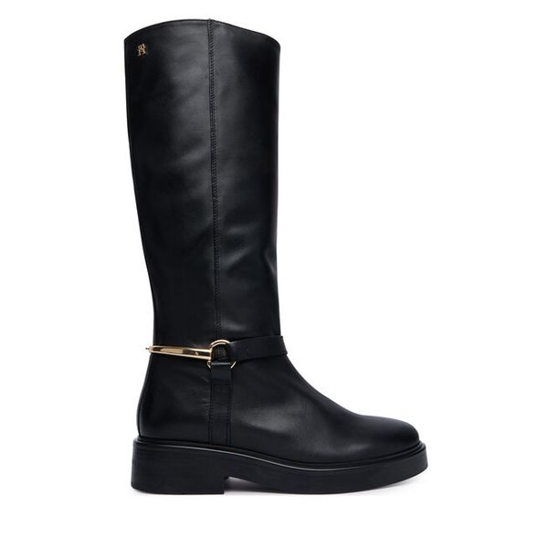 Oficerki Tommy Hilfiger. Czarne kozaki damskie Tommy Hilfiger, bez obcasa, na płaskiej podeszwie. Za 1,299.00 zł.