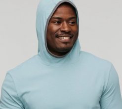 M'S Sombra Sun Hoodie, Sea Spray, L. Niebieskie bluzy męskie Cotopaxi, l, bez wzorów, bez kaptura. Za 305.64 zł.